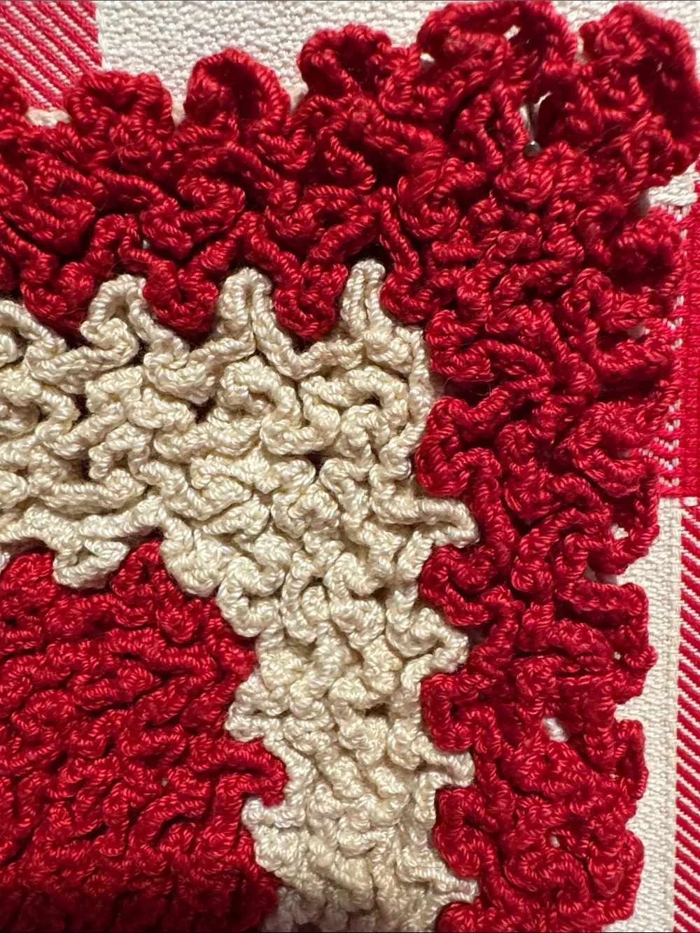 Handmade Red and Cream Crochet Pot Holder or Hot Pad for Table